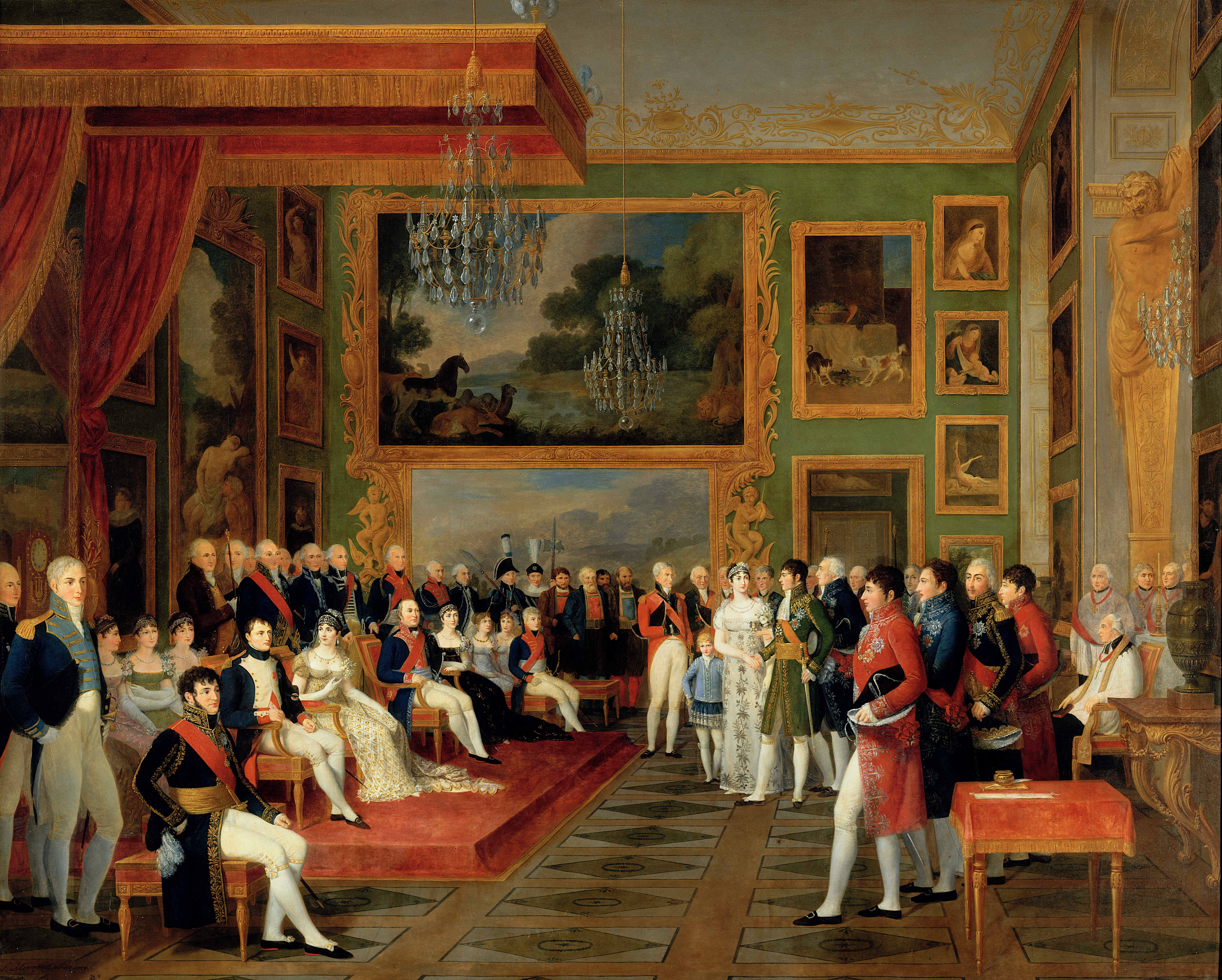 Ziviltrauung von Vizekönig Eugène de Beauharnais und Auguste Amalie Prinzessin von Bayern am 13. Januar 1806, Ölgemälde von François-Guillaume Ménegeot, 1806/1808 Ziviltrauung von Vizekönig Eugène de Beauharnais und Auguste Amalie Prinzessin von Bayern am 13. Januar 1806, Ölgemälde von François-Guillaume Ménegeot, 1806/1808